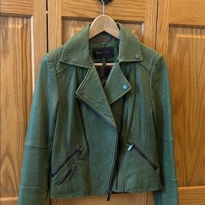 BCBGMaxAzria Olive Green Leather Moto Jacket